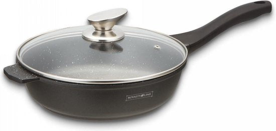 Royalty Line RL-BDF24-M : 24 cm Pan de cuisson revêtue de marbre avec couvercle en verre
