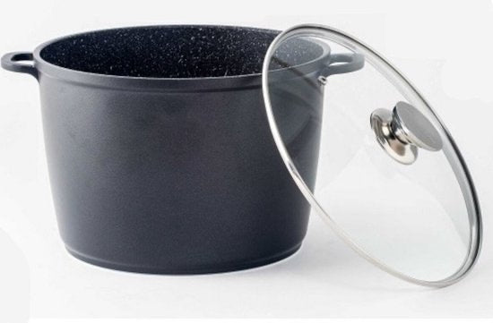 Royalty Line RL-AD24M , Casserole profonde avec revêtement en marbre de 24 cm / 28 cm avec couvercle en verre