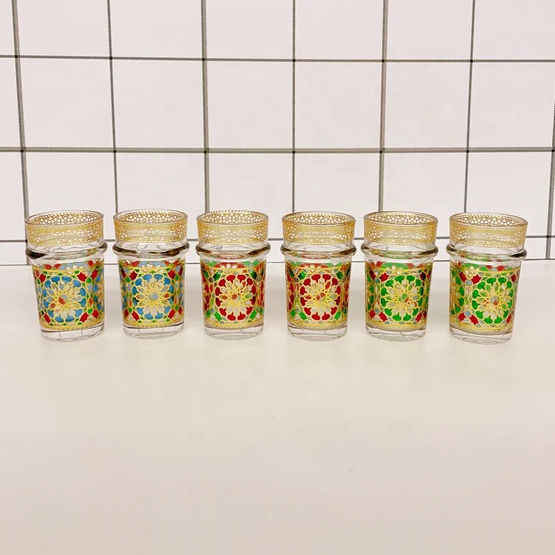 Ensemble 12 verres à  thé Marocain zelija couleur / mosaïque