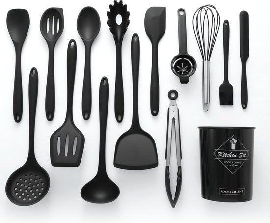 Set de Cuisine avec Support -  15 Pièces - Set de Kitchen tools - noir - Zwart