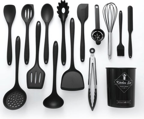 Set de Cuisine avec Support -  15 Pièces - Set de Kitchen tools - noir - Zwart