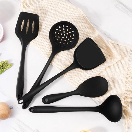 Set de Cuisine avec Support -  15 Pièces - Set de Kitchen tools - noir - Zwart