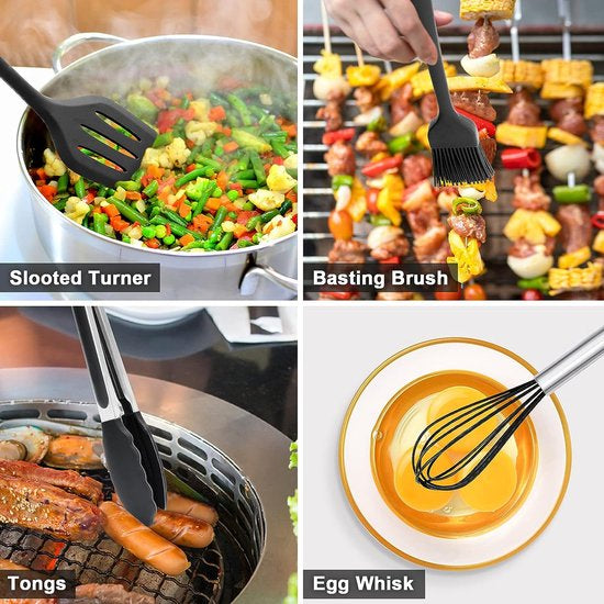Set de Cuisine avec Support -  15 Pièces - Set de Kitchen tools - noir - Zwart