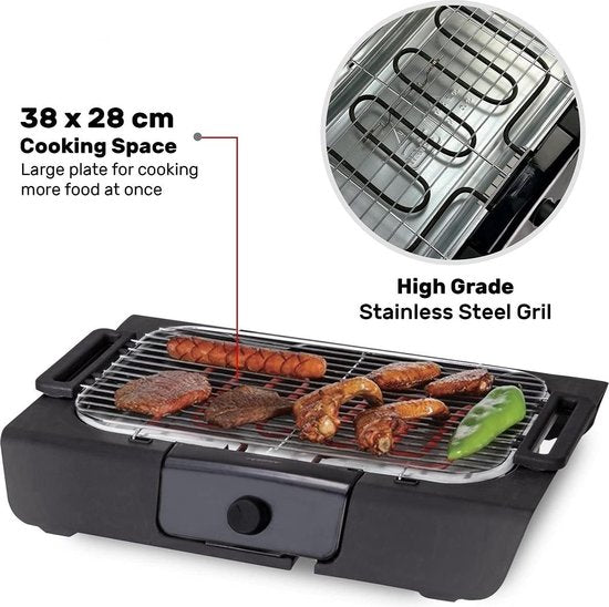 Grill électrique - BBQ - Barbecue de table - Surface de grill 37,5 x 28 cm - 2000 Watt