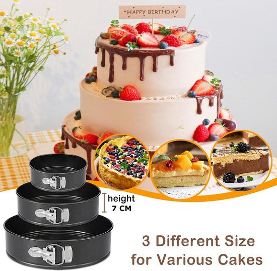 Ensemble de moules à charnière- Set de 3 moules à pâtisserie - Moule à gâteau avec revêtement antiadhésif - Ø24/26/28 cm - Ustensiles de cuisson - Zwart