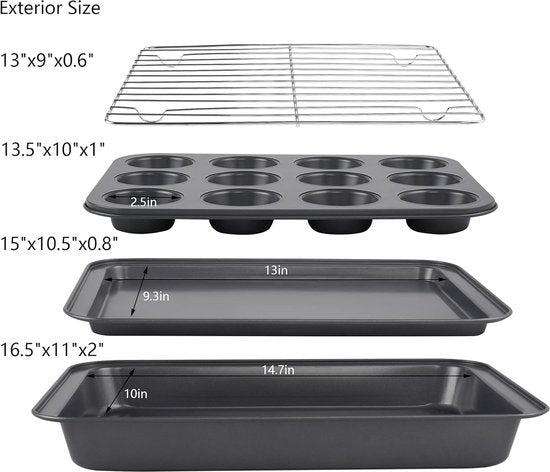 Set de moules de cuisson Moules de cuisson 5 pièces - Ensemble de cuisson - Moule à muffins - Plaque de cuisson - Revêtement antiadhésif - Zwart/ noir