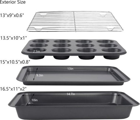 Set de moules de cuisson Moules de cuisson 5 pièces - Ensemble de cuisson - Moule à muffins - Plaque de cuisson - Revêtement antiadhésif - Zwart/ noir