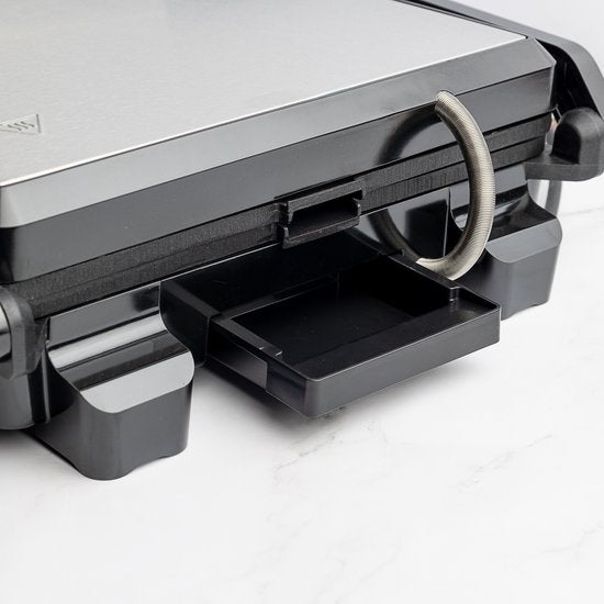 Contact Grill - Panini Grill - Plaque supérieure flottante - Revêtement antiadhésif - 2000W - Température réglable - 30 x 24cm - Zwart/ Inox