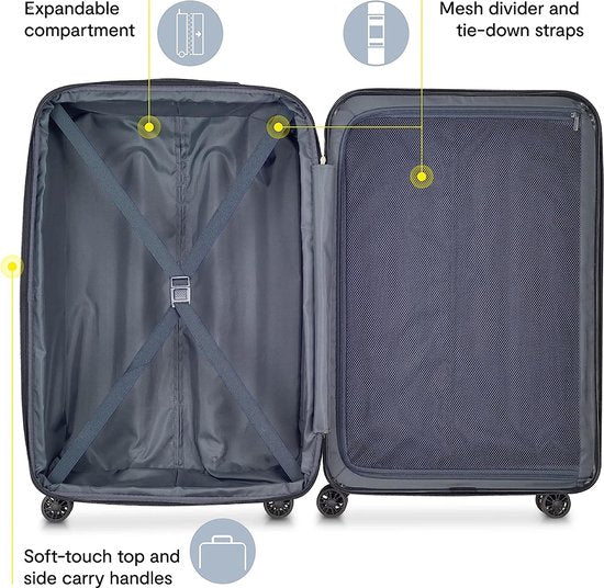 Set de valises de voyage  - 3 pièces - S/ M / L - Ensemble de valises de Luxe - 360° Spinners - Valise de voyage à Roues - Valises de voyage - Bagage à main - 36/67/98 litres - Zwart/ noir