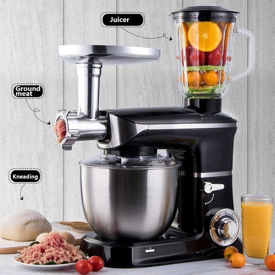 Robot de cuisine multifonctionnel - 3 en 1- Robot de cuisine xxl - Robot de Cuisine 6,5 Litres - Energie électrique 1900w - Zwart PKM-1900.7 B/ pétrin/ Noir / black