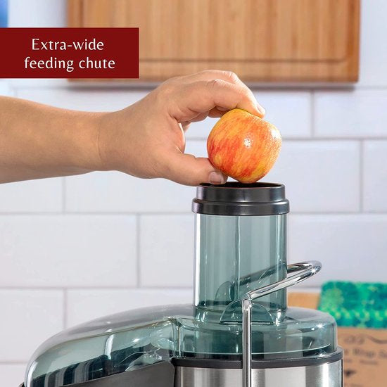 Royalty Line Extracteur de Jus 4 en 1 - Blender / Hachoir / Moulin à Café - Extracteur de Fruits et Légumes - Extracteur de Jus avec Tasse à Jus de 1 Litre et Réservoir de Pulpe de 2 Litres - Power Juicer à 3 Vitesses - 1000W - Multi Juicer - Argent