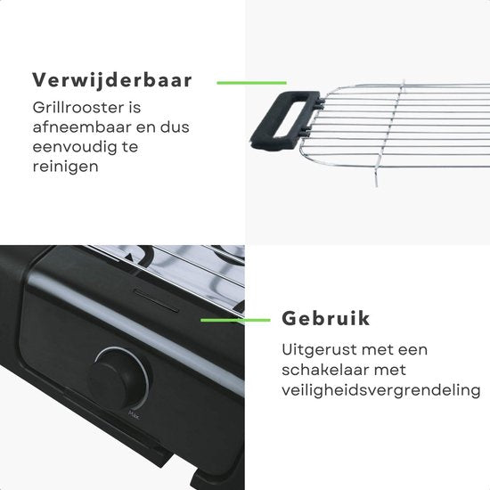 Grill électrique - BBQ - Barbecue de table - Surface de grill 37,5 x 28 cm - 2000 Watt