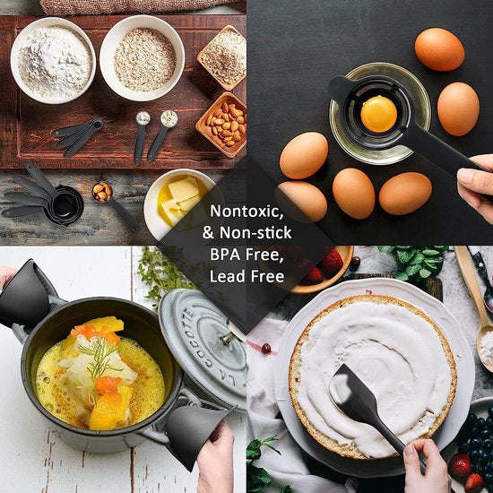 Set de Cuisine avec Support -  15 Pièces - Set de Kitchen tools - noir - Zwart