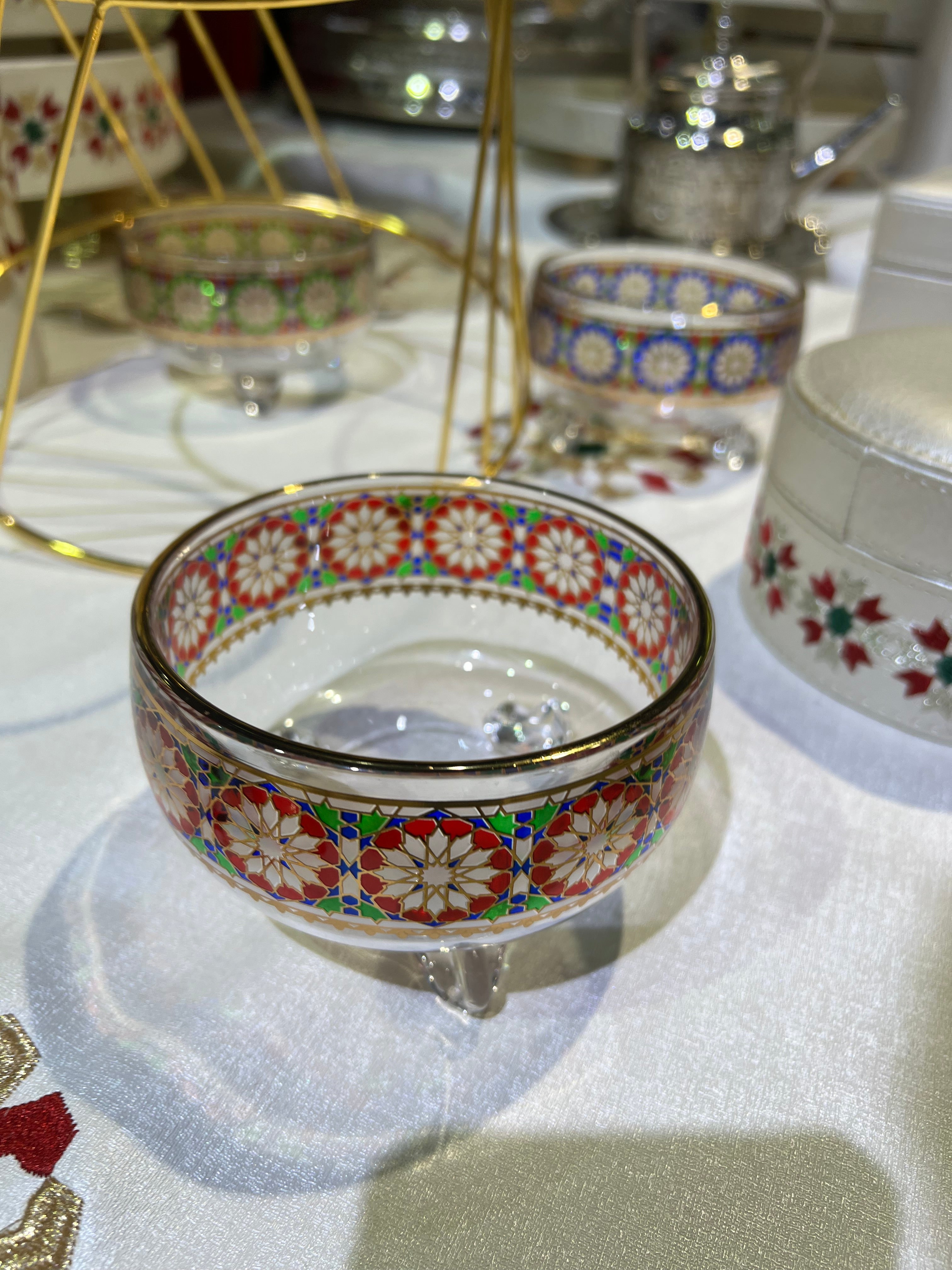 Service à Punch / Soupière / Saladier en Verre Zelija – 7 Pièces Doré