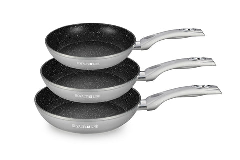 Set de 3 Pieces à frire revêtement en marbre/ poêle 3 pcs gris