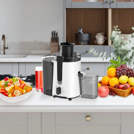 Royalty Line PJ7613 Centrifugeuse lente - Presse-agrumes pour légumes et fruits - Presse-agrumes avec tasse à jus de 600 ml et réservoir de pulpe de 1 litre - 3 vitesses - 450 W - Wit