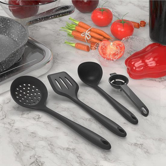 Set de Cuisine avec Support -  15 Pièces - Set de Kitchen tools - noir - Zwart