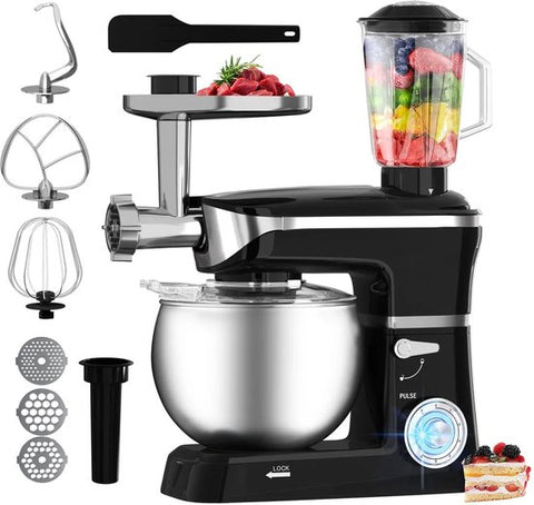 Robot de cuisine multifonctionnel - 3 en 1- Robot de cuisine xxl - Robot de Cuisine 6,5 Litres - Energie électrique 1900w - Zwart PKM-1900.7 B/ pétrin/ Noir / black