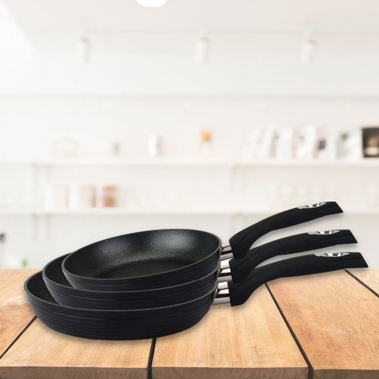 Set de 3 Pieces à frire revêtement en marbre/ poêle 3 pcs gris