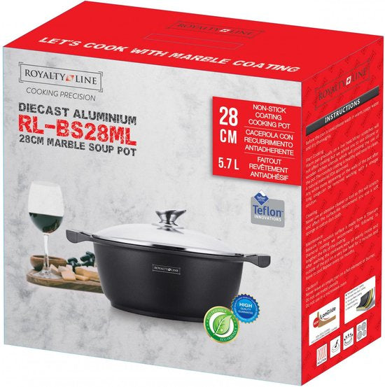 Braadpan - Bakpan - Soeppan -casserole - Ø 28 cm - 5.7 Liter Kookpan Met Glazen Deksel - Antiaanbaklaag -