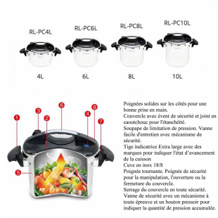 Royalty Line RL-PC10L : cocotte/ Autocuiseur en acier inoxydable de 10 litres