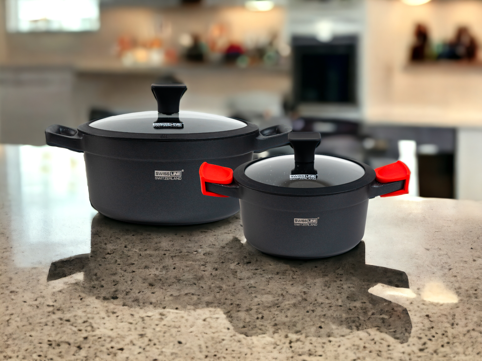 Swiss Line Batterie de cuisine , casseroles, batterie de cuisine 16 pièces avec revêtement en marbre