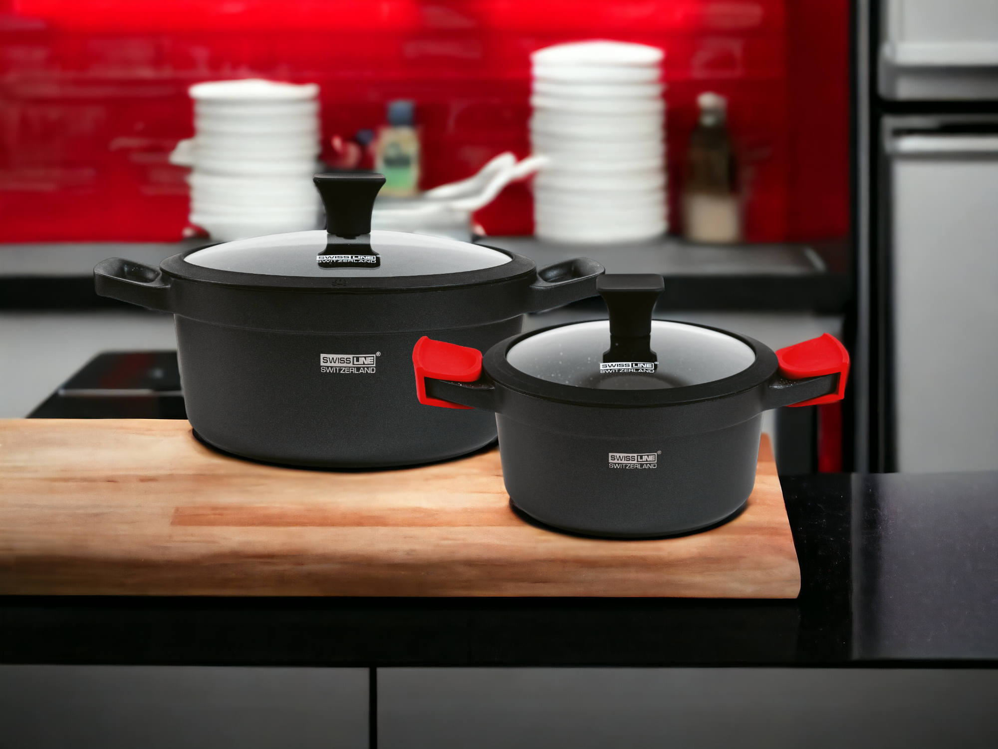 Swiss Line Batterie de cuisine , casseroles, batterie de cuisine 16 pièces avec revêtement en marbre