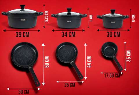 Swiss Line Batterie de cuisine , casseroles, batterie de cuisine 16 pièces avec revêtement en marbre