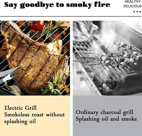 Barbecue électrique - Grill de table - Grill électrique - Surface de grill 40x24 cm - 2000W - Avec support