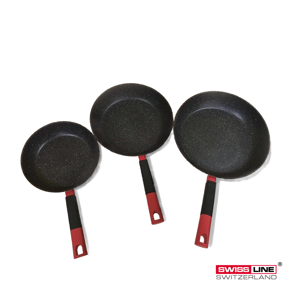 Set de 3 poêles Swiss Line – Manches rouges
