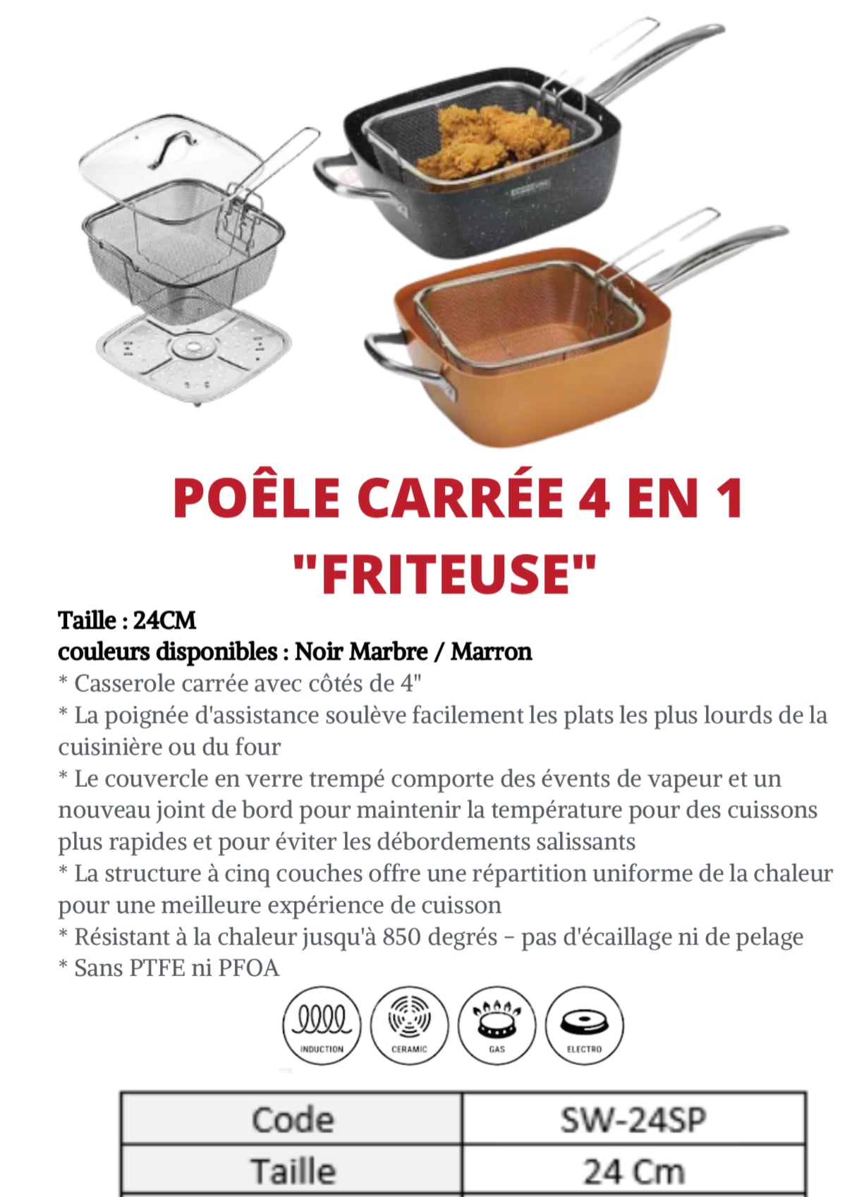POÊLE CARRÉE 4 EN 24 cm