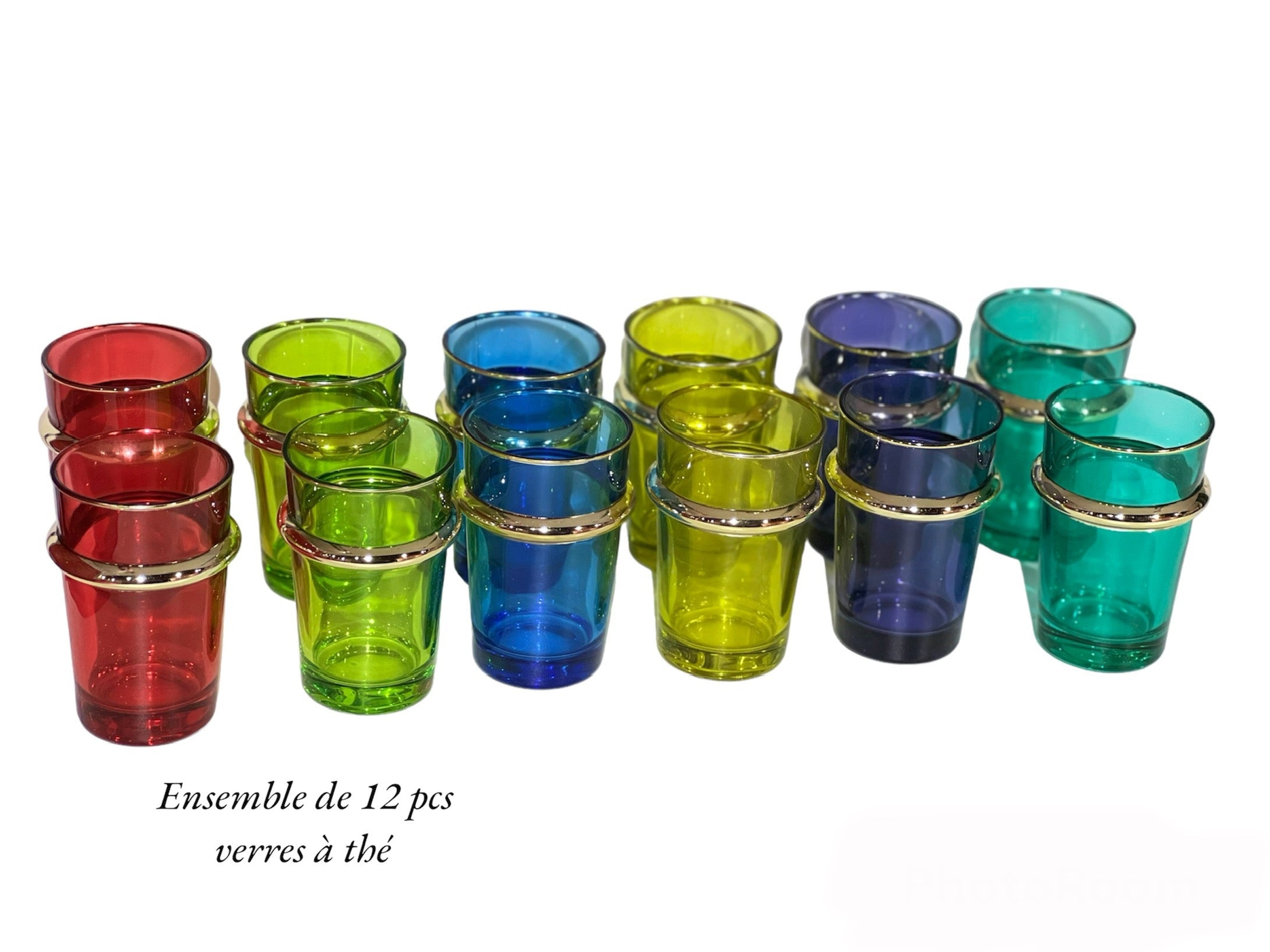Ensemble de 12 pcs Verres à thé mix couleur / glass Maroc