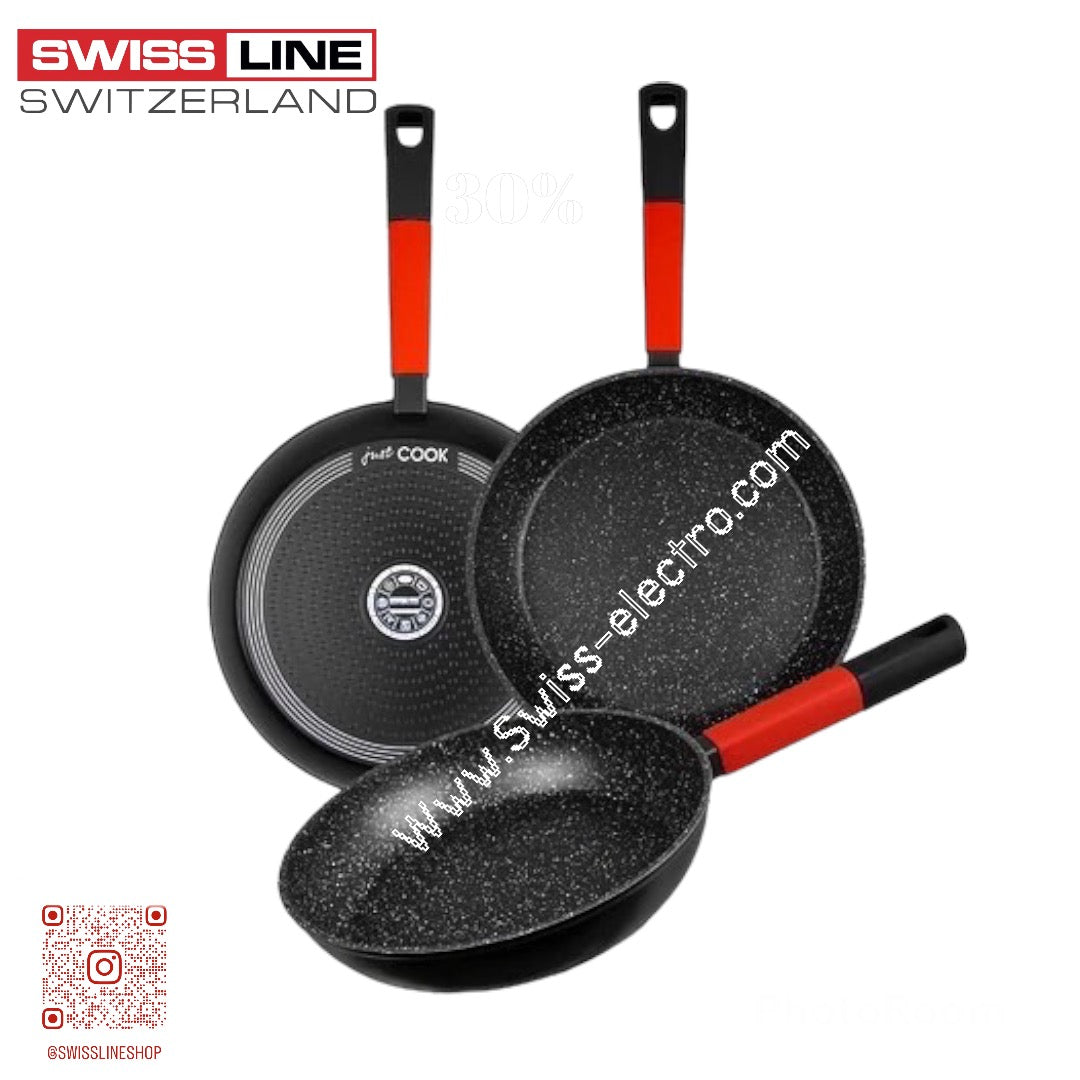 Set de 3 poêles Swiss Line – Manches rouges
