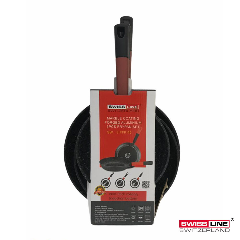 Set de 3 poêles Swiss Line – Manches rouges
