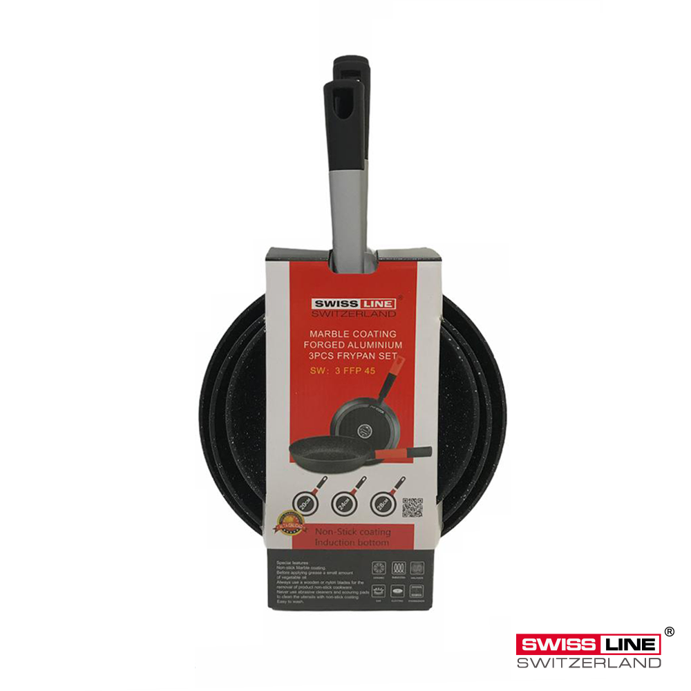 Set de 3 poêles Swiss Line – Manches rouges
