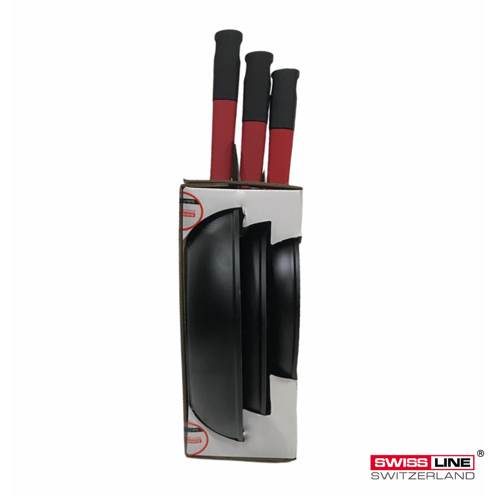 Set de 3 poêles Swiss Line – Manches rouges