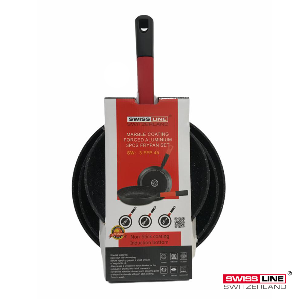 Set de 3 poêles Swiss Line – Manches rouges