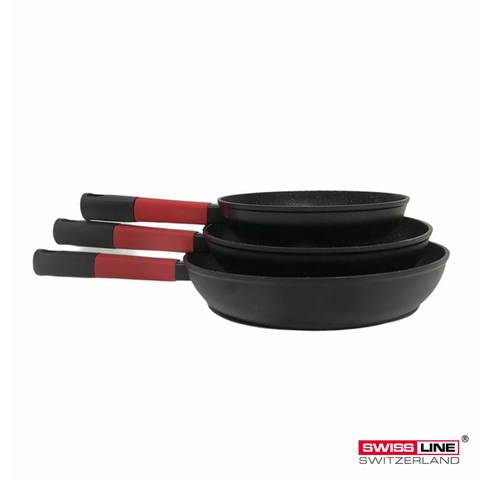 Set de 3 poêles Swiss Line – Manches rouges