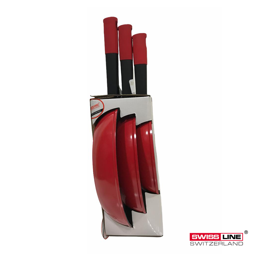 Set de 3 poêles Swiss Line – Manches rouges