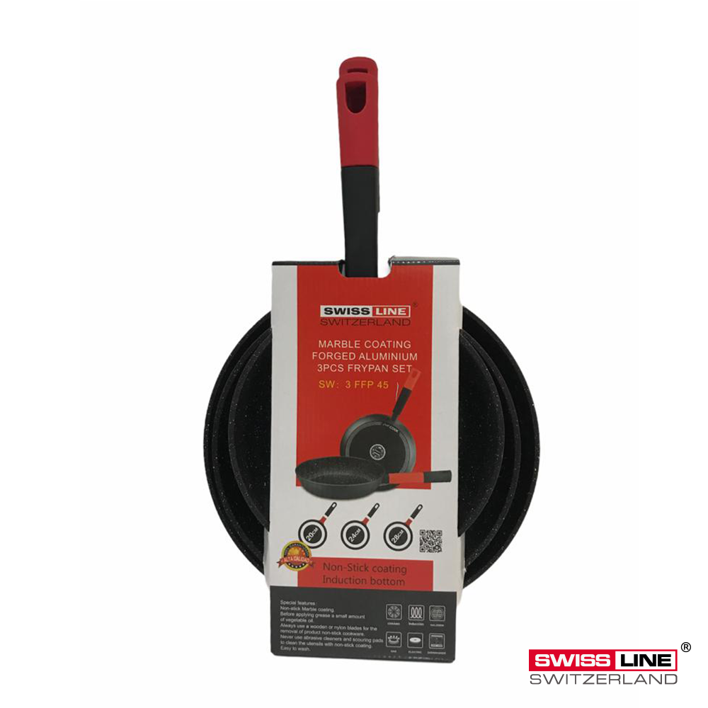Set de 3 poêles Swiss Line – Manches rouges